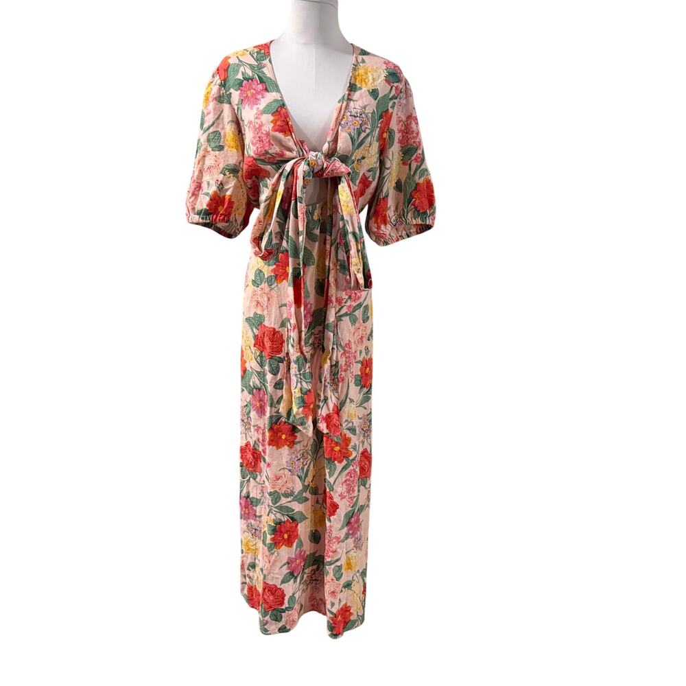 Old Navy Linen Blend Floral Pink Maxi Dress XL Cottage Coquette Resort Garden - Picture 2 of 9